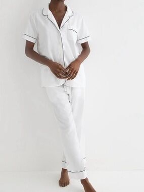 J. Crew White Short-Sleeve Pajama Shirt with Navy Trim